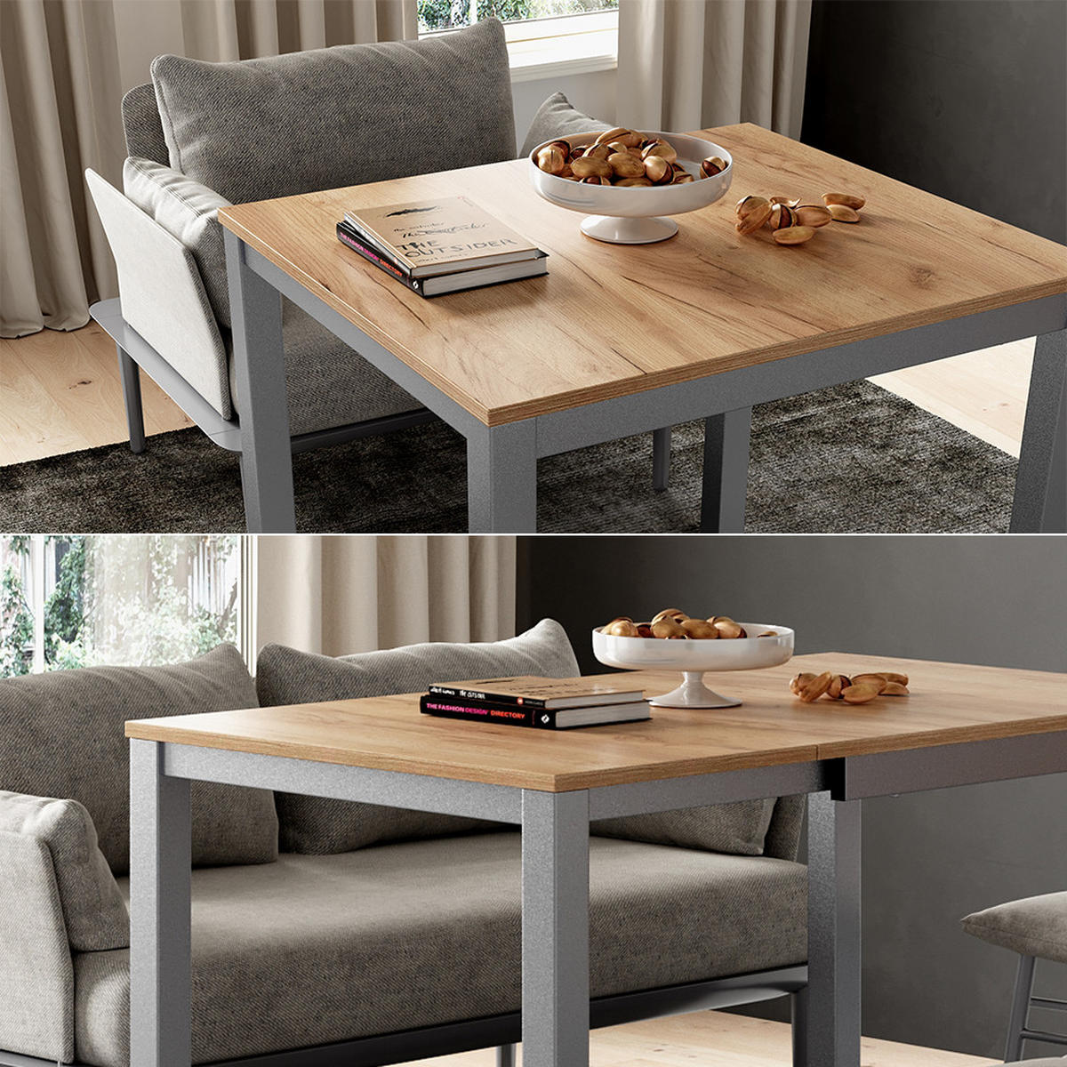 ESSTISCH Granny Eiche/Grau 120 x 70 cm ausziehbar - Graubraun/Grau, Holzwerkstoff (70/120/76cm) - Vicco