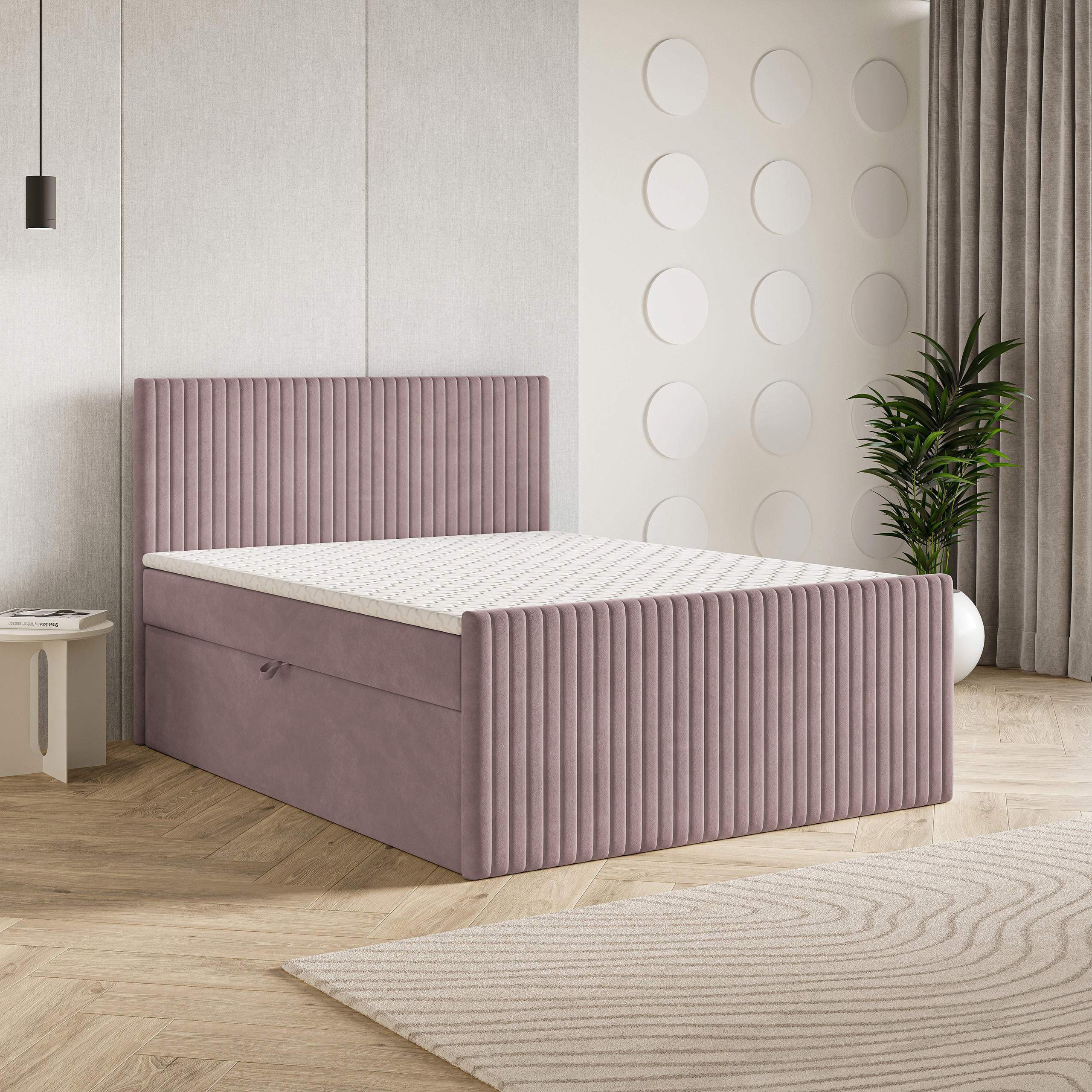BOXBETT TERVAN 140x200 cm mit Matratze und Topper - Rosa - Rosa, Holz (140/200cm) - MASSENO