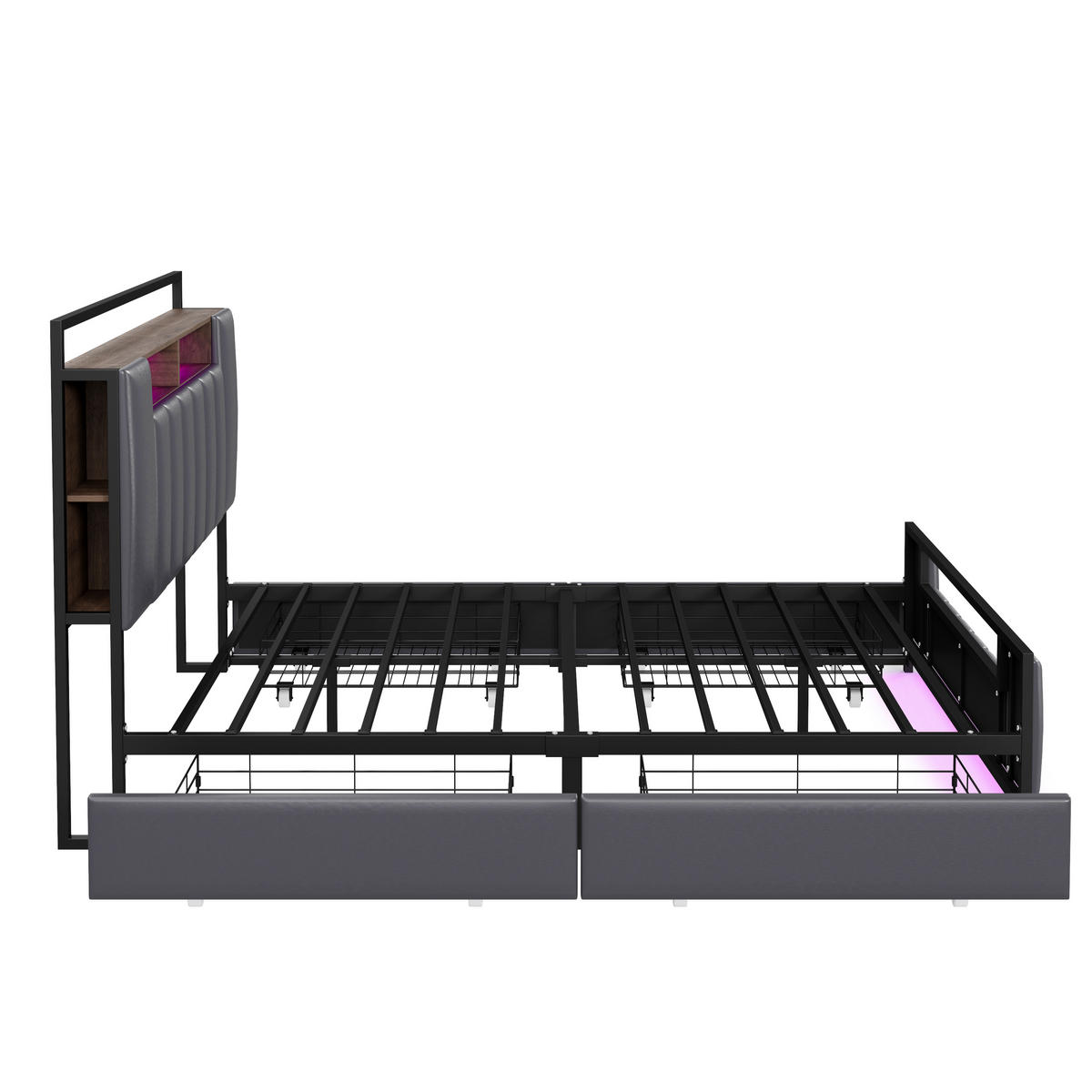 POLSTERBETT 160/200 cm grau mit LED-Beleuchtung und USB-Anschluss - Grau, Textil (160/200cm) - OKWISH