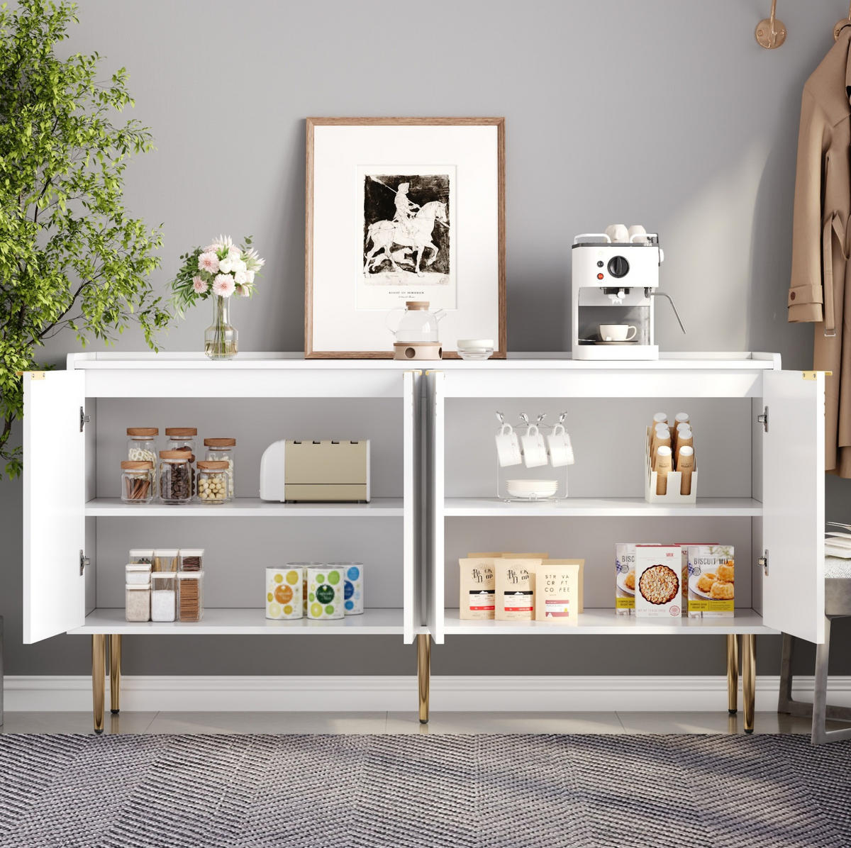 KOMMODE aus MDF 140x38x75cm in Weiß mit Soft-Close & Stauraum - Weiß, Holzwerkstoff (140/75/38cm) - Modfu