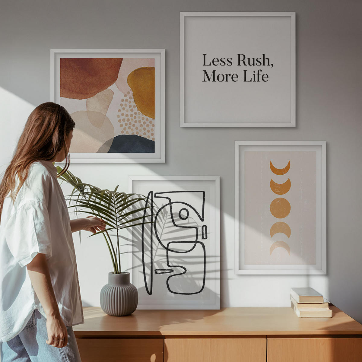 WANDBILDER 4er-Set - 50x50 cm & 40x60 cm Weißer Rahmen - Abstrakte Formen und Farben - Weiß, Kunststoff (50/50cm) - ArtPrintCave