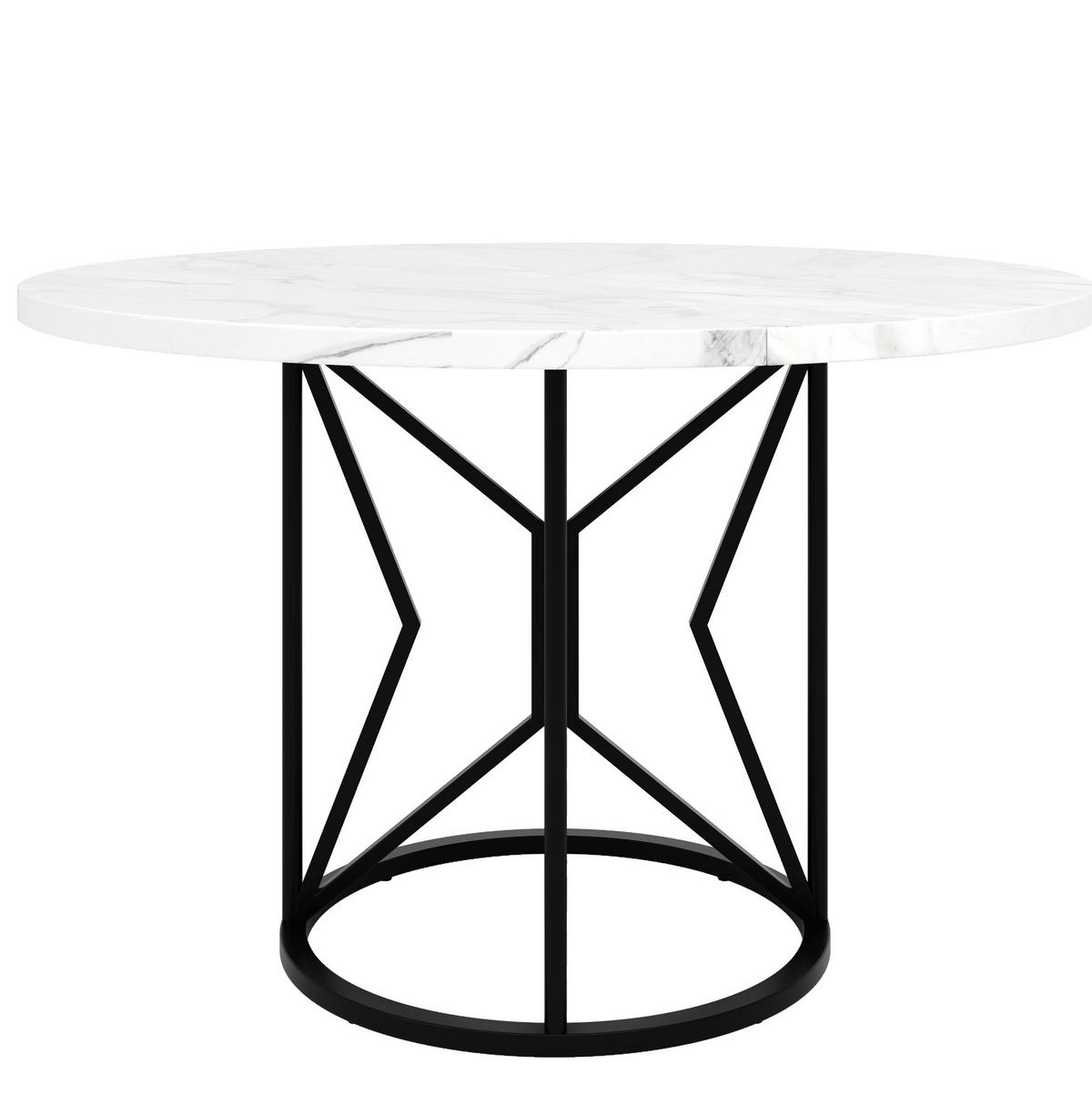 ESSTISCH 100x100x76 cm in Weiß und Gold aus MDF mit Marmoroptik auf schwarzem Metallgestell - Schwarz, Holzwerkstoff (100/100/76cm) - Modfu
