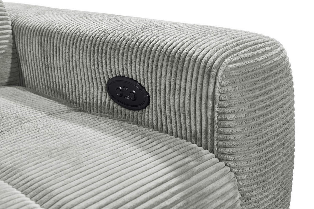 ECKSOFA mit elektronische Sitztiefenverstellung, USB-Anschluss und stilvollem Breitcord-Bezug - Silberfarben, Textil (243/200cm) - ed exciting design