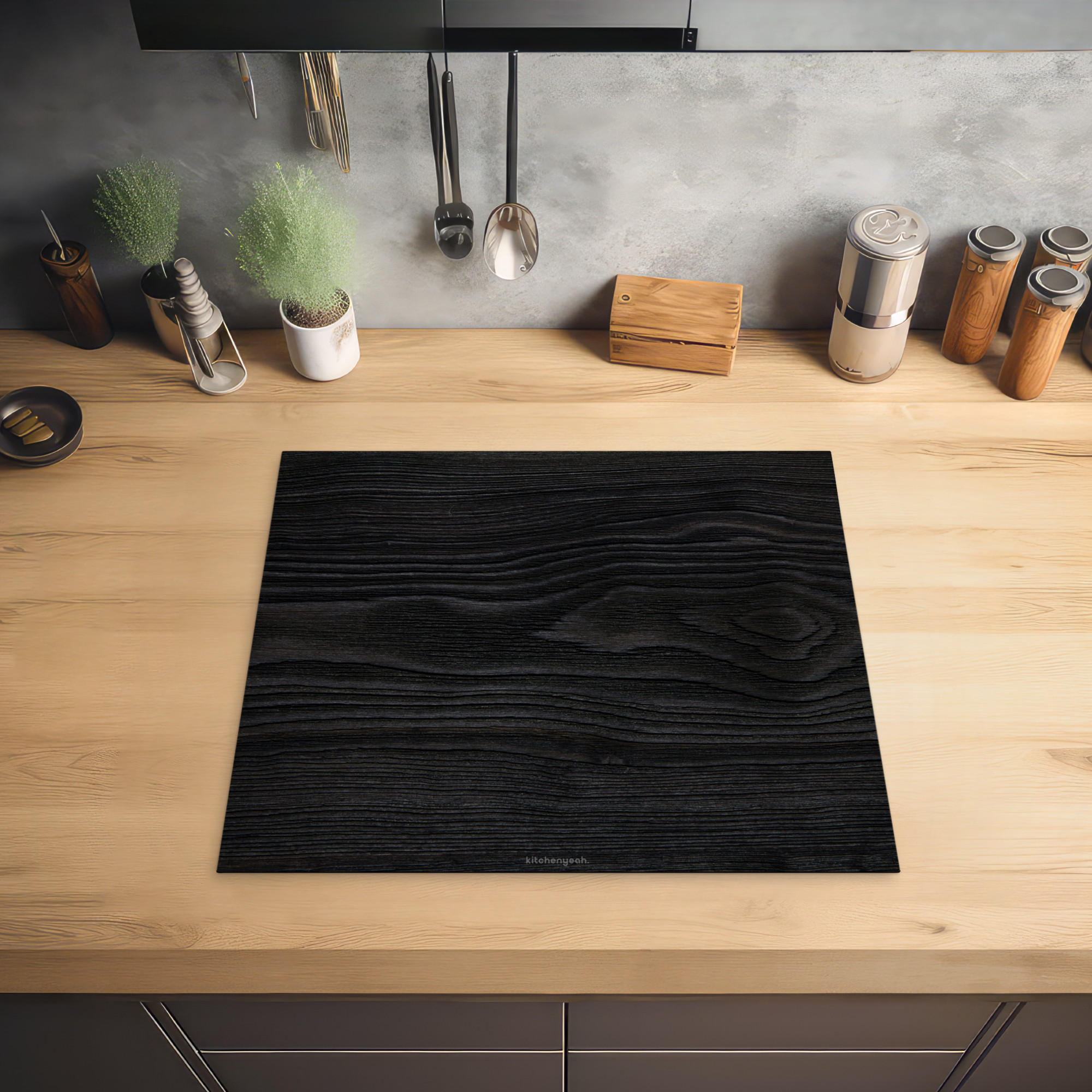 HERDABDECKPLATTE Schwarz - Holzoptik 60x52 cm - Schwarz, Kunststoff (60/0.2/52cm) - MuchoWow