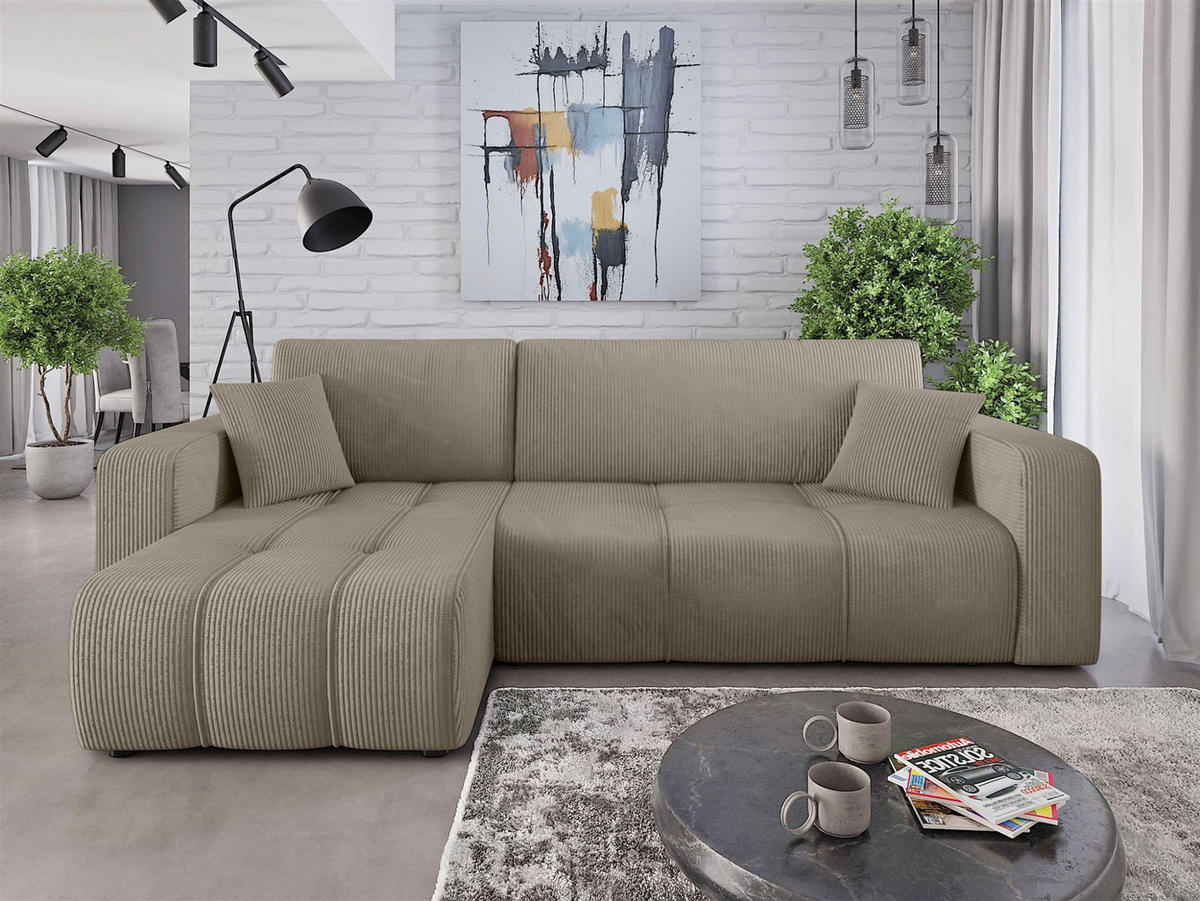ECKSOFA Dagny Mit Schlaffunktion - Braun, Holzwerkstoff/Textil (248/146cm) - Fun Möbel