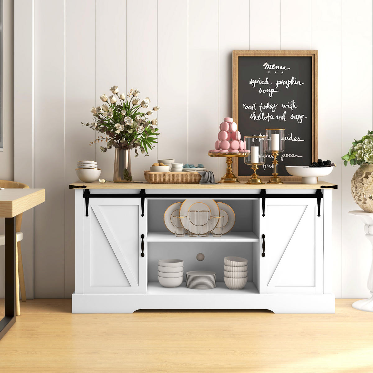 SIDEBOARD Weiß/Eiche-Nachbildung, 2 Schiebetüren, 150/40/72 cm - Weiß, Holz (150/72/40cm) - PANGIVO