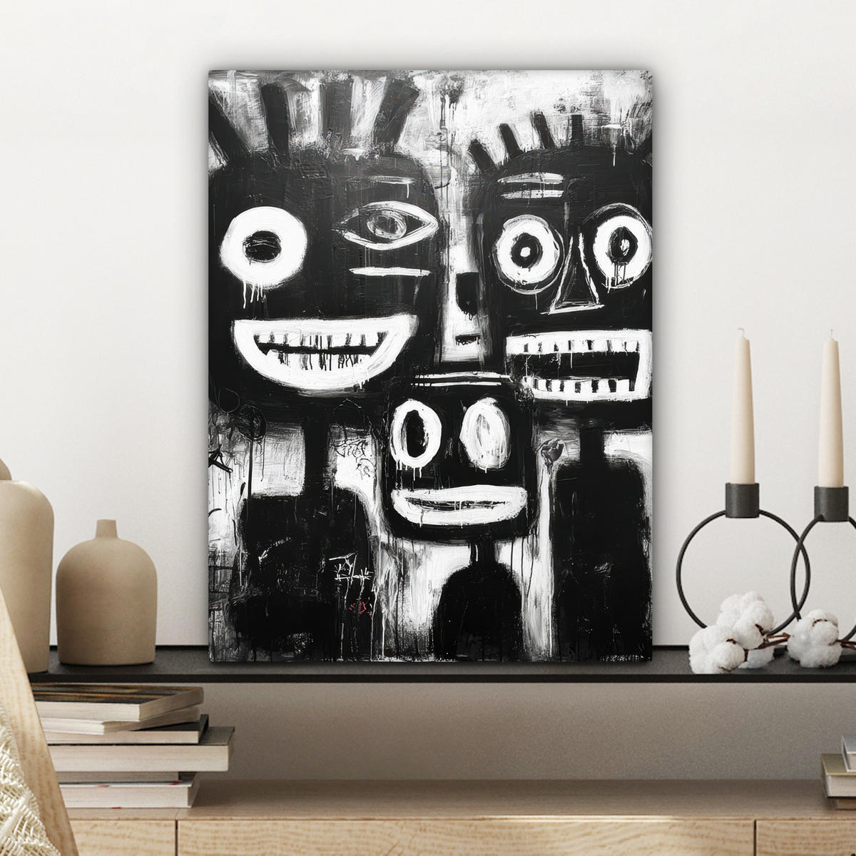 LEINWANDBILD Malerei - Figuren - Schwarz - Abstrakt Room Decor 30x40 cm - Schwarz, Textil (30/40cm) - MuchoWow