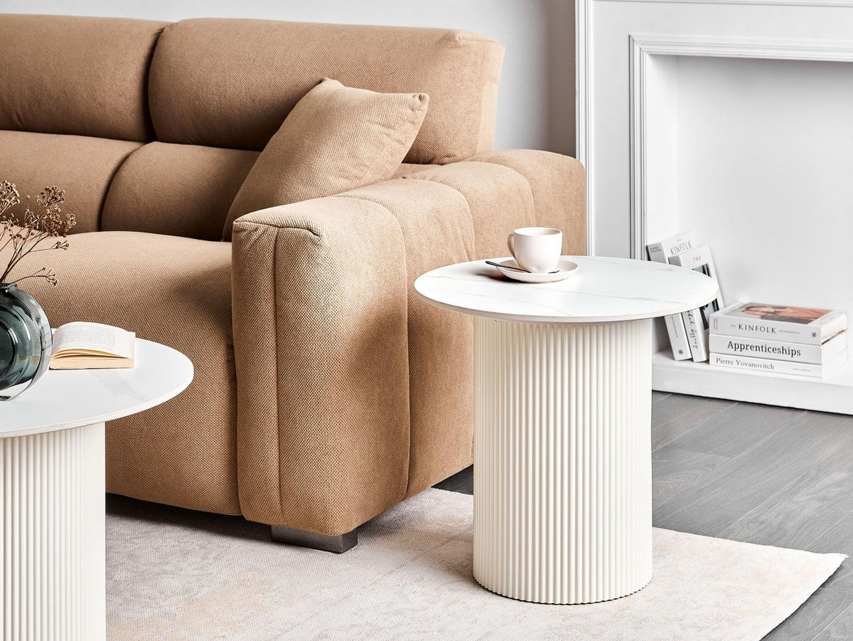 BEISTELLTISCH Beige Leona - Beige/Weiß, Stein (50/50/48cm) - Beliani