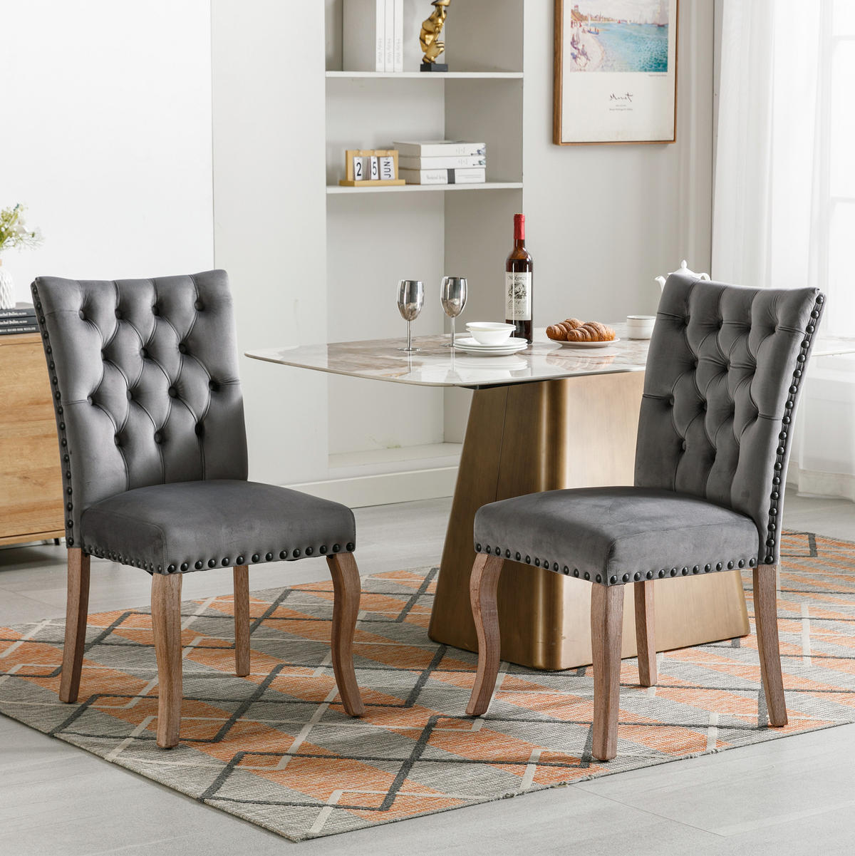 ESSZIMMERSTUHL modern Samt Grau mit Massivholzbeinen und Ziernägeln - Grau, Metall (63/95/49cm) - Meubliv