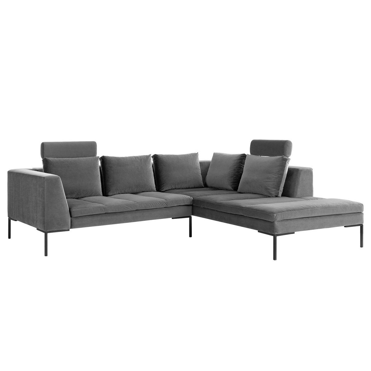 ECKSOFA mit Ottomane - Schwarz/Grau, Textil/Metall (255/230cm) - home24