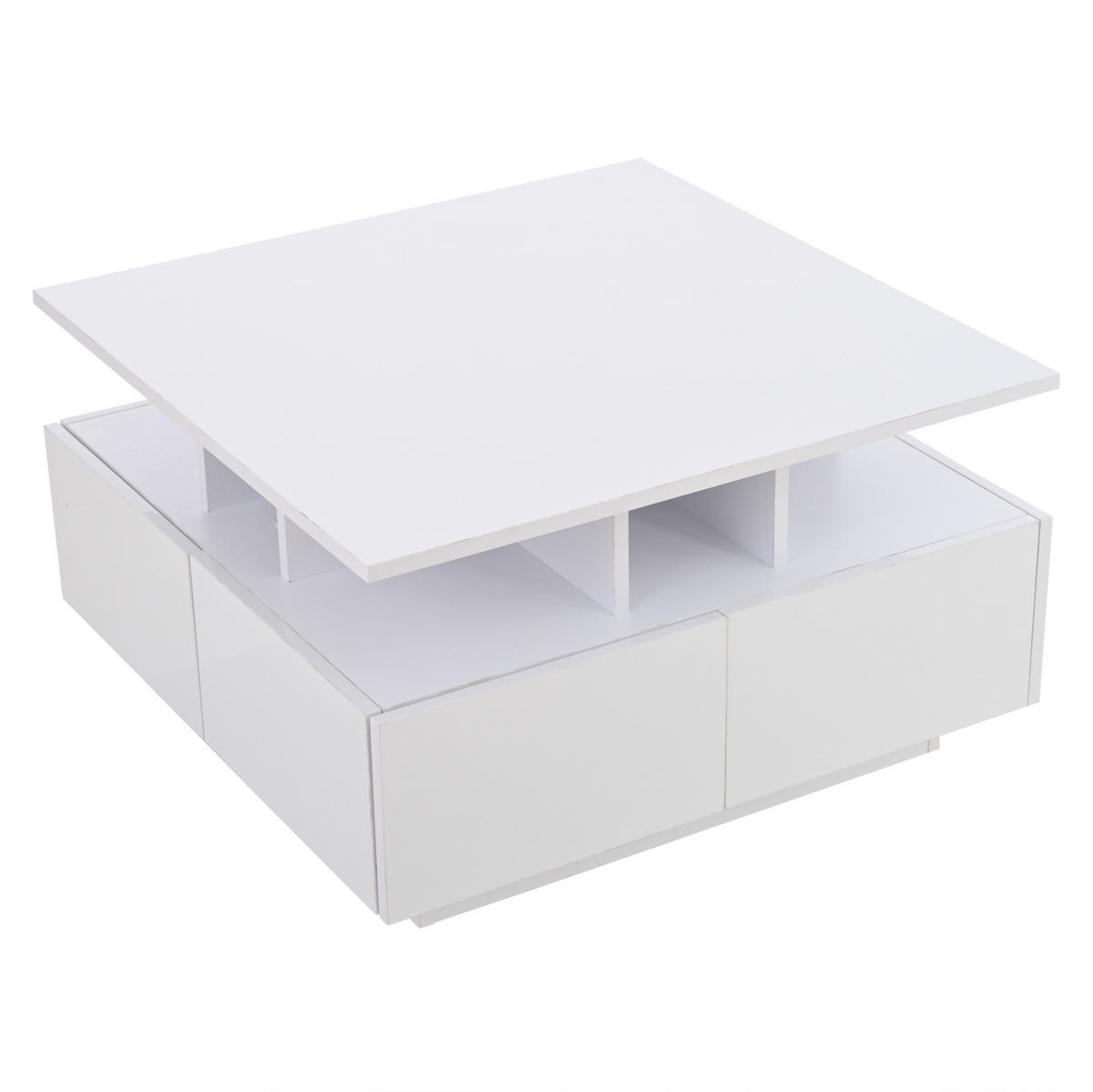 COUCHTISCH aus Spanplatte 70x70x40 cm in Weiß mit LED & 4 Schubladen - Weiß, Holzwerkstoff (70/70/40cm) - Modfu