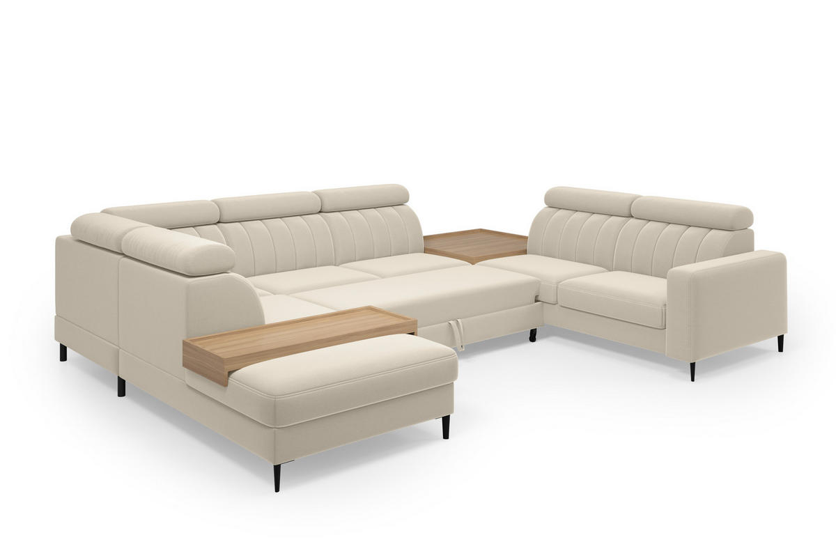 WOHNLANDSCHAFT Wohl U – Beige, mit Schlaffunktion, Bettkasten - Beige, Textil (356/88/262cm)