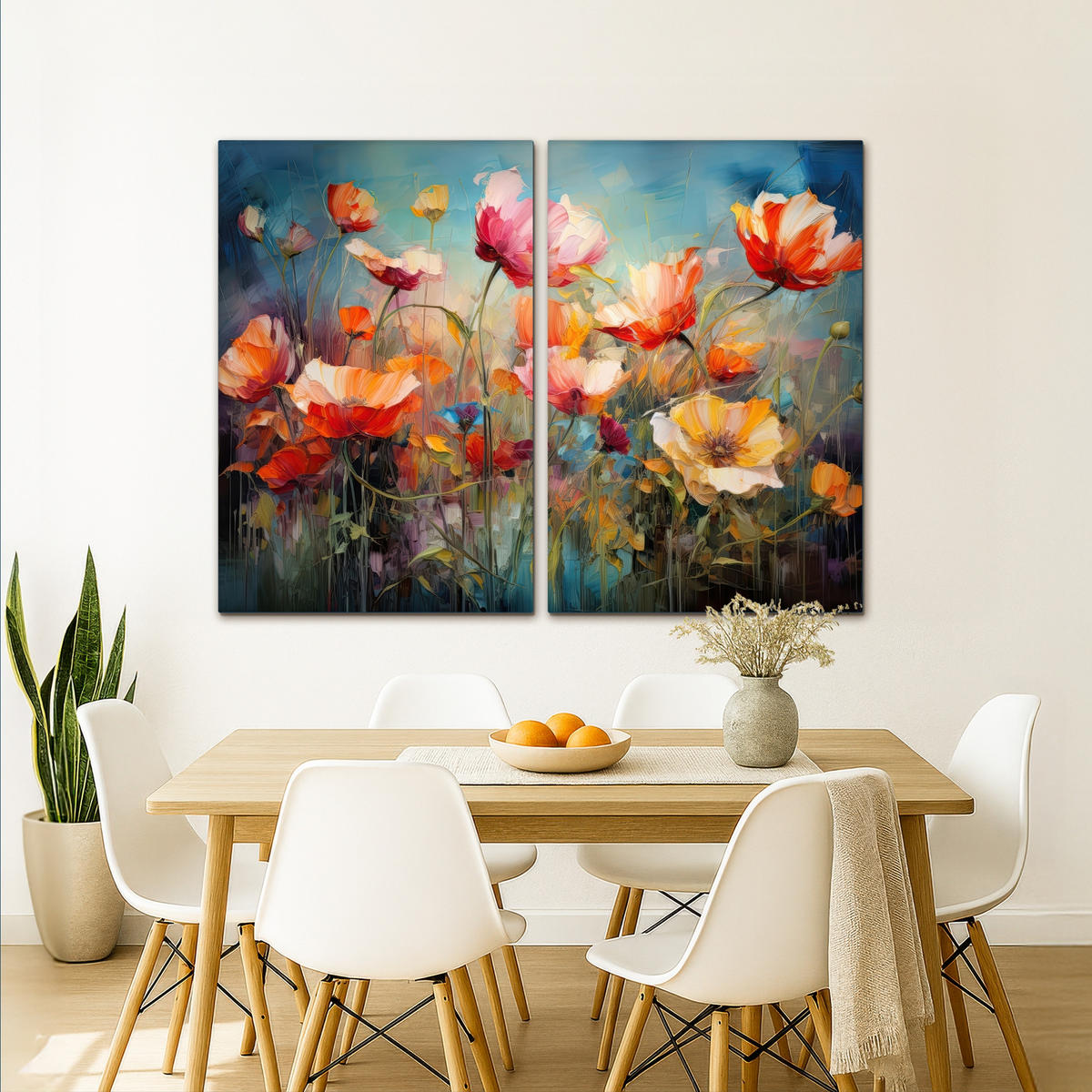 LEINWANDBILD 2er Set Blumen - Bunt - Abstrakt 160x120 cm - Blaugrau, Textil (160/120cm) - MuchoWow