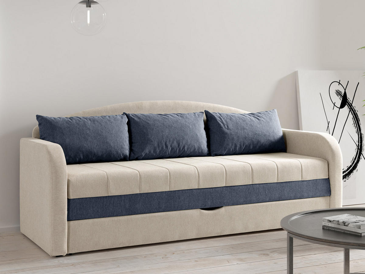 CANAPEA EXTENSIBILA Tenus - bej/gri albastru, material textil/lemn (208/86/76cm) - MIRJAN24