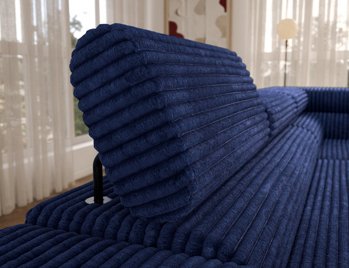 ECKSOFA COLESIO L-Form, Schlaffunktion, Bettkasten, verstellbare Kopfstützen, Wellenfederung, Metallfüße, breiter Cordstoff - Schwarz/Dunkelblau, Kunststoff/Metall (204/269cm) - Wohnideebilder