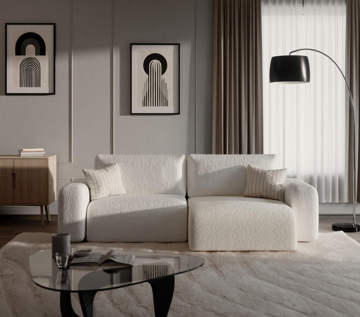 ECKSOFA TALW L MINI mit Schlaffunktion, Weiß - Weiß, Textil (257/148cm) - Fedve