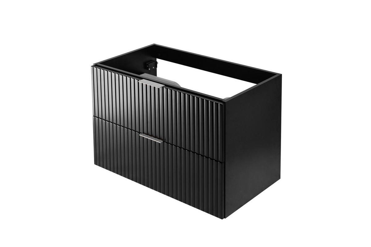 WASCHBECKUNTERSCHRANK, Schwarz, 80 x 57 x 46 cm, silberner Griff, ohne Arbeitsplatte - Silberfarben/Schwarz, Holzwerkstoff (80/57/46cm) - 3XE LIVING