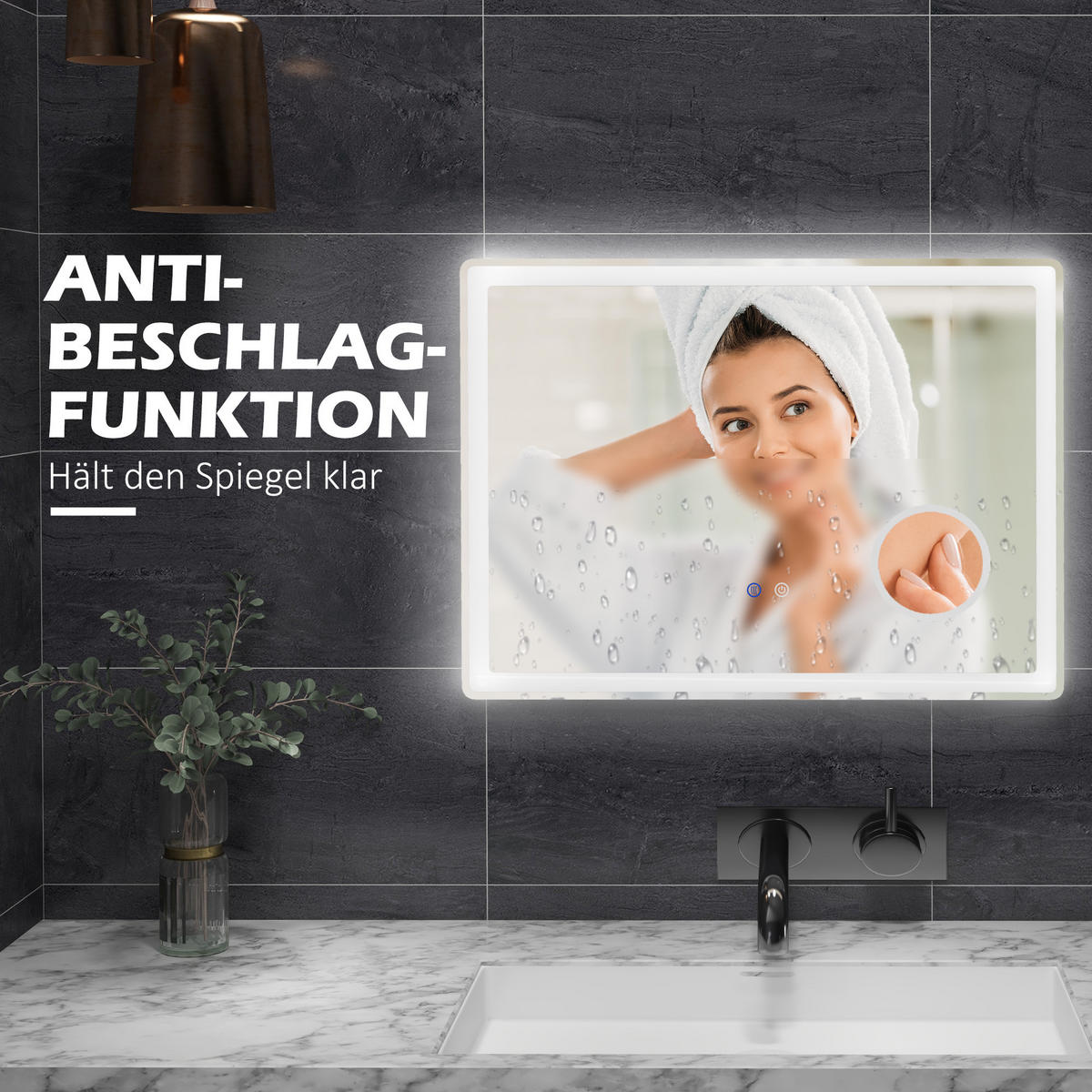 BADEZIMMERSPIEGEL mit LED DE-09301 Silber - Weiß, Metall (3.8/60/80cm) - ComfortXL