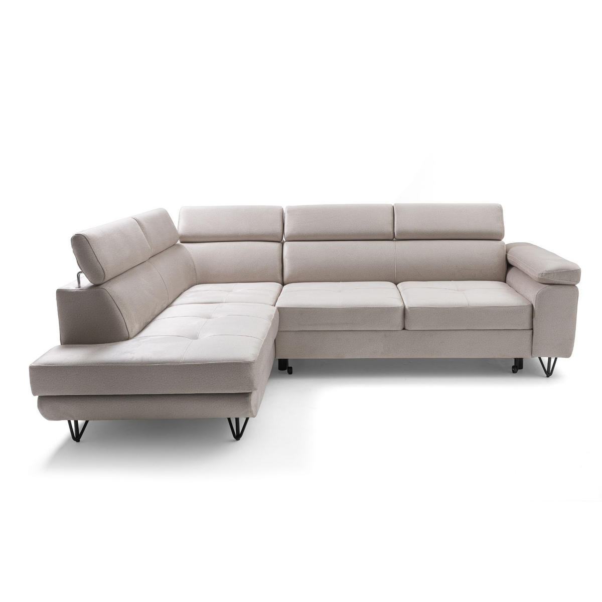 ECKSOFA JUNIOR L Links mit Schlaffunktion 194x128 Velours Creme - Creme/Schwarz, Holz/Textil (249/184cm) - Muffo