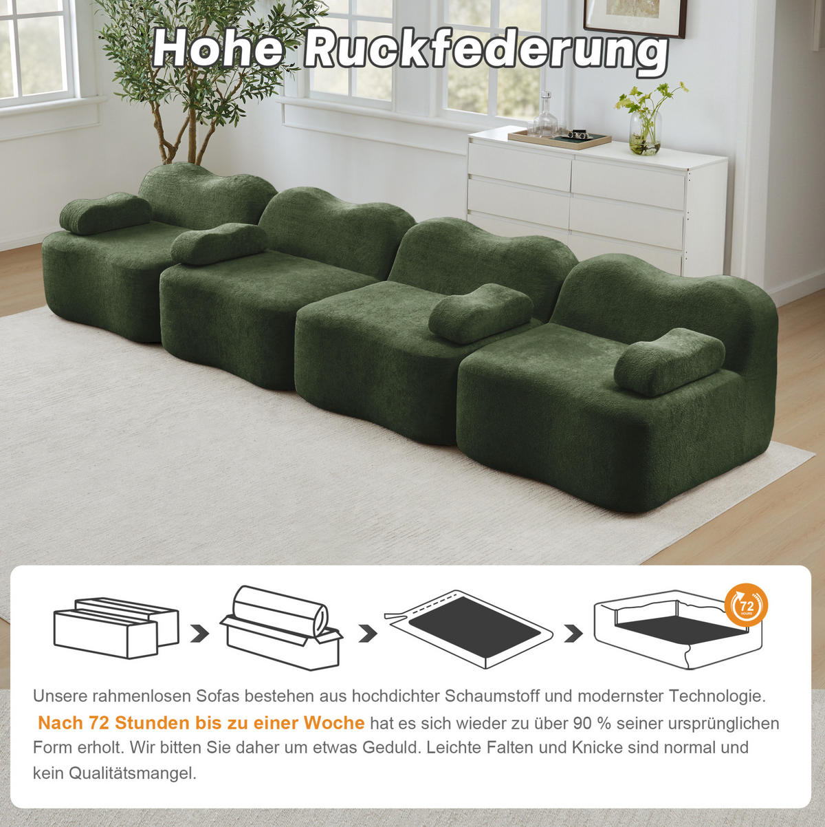 4-SITZER Sofa 384/98/70 cm Grün aus Samt mit modularem Design - Grün, Textil (98/70/384cm) - OKMYHOME