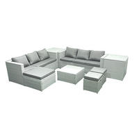 GARTENMÖBEL-SET mit Kissen Polyrattan Hellgrau-Mix 9-Sitzer - Hellgrau/Grau, Glas/Kunststoff - Fimous