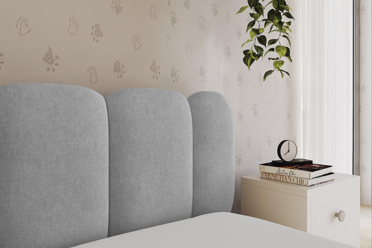 EINZELLBETT Jugendbett mit Bettkasten und Matratze H3/H4, Links - AVRY 80x200 Grau - Hellgrau, Holzwerkstoff/Textil (80/200cm) - ALTDECOR