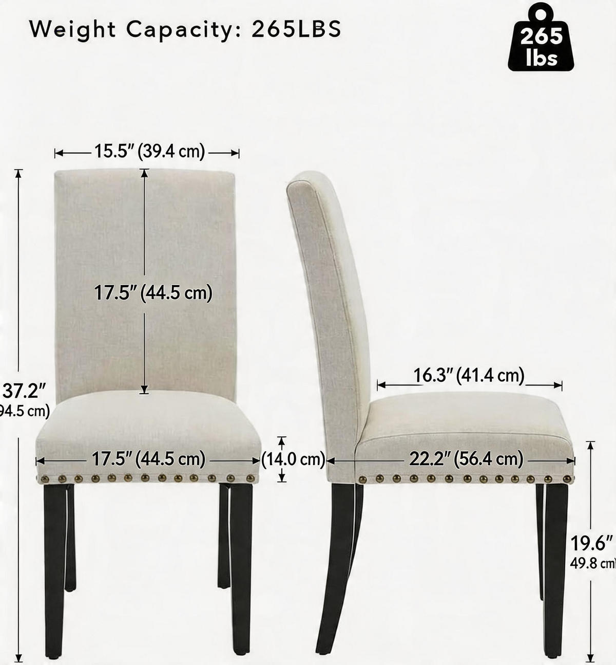 ESSZIMMERSTUHL 2er-Set Stoff mit geschwungener Rückenlehne - Beige, Metall (96.2/44.1/29.1cm) - Garvee