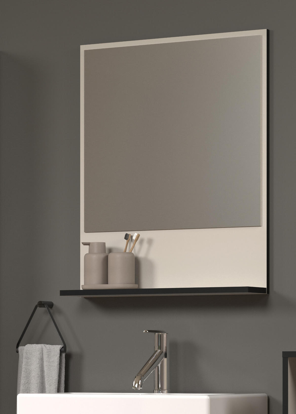 BADSPIEGEL Kaschmir, grau 60 cm, Badezimmer Spiegel mit Ablage - Kaschmir/Grau, Glas/Holzwerkstoff (60/74/14cm) - Top.Furn