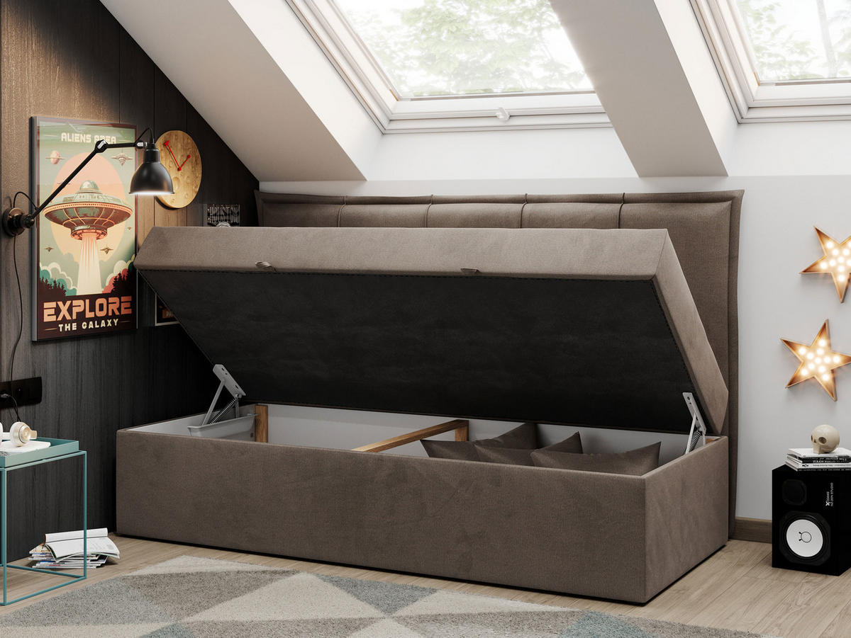 BOXBETT BANCO 90/200 Braun Velvet hydrophob - H3 - Braun, Holz/Textil (90/200cm) - MKS