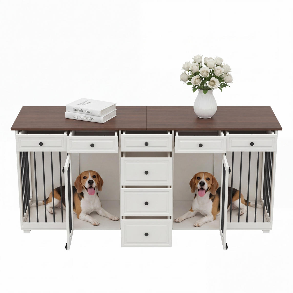 SIDEBOARD Weiß 200×60×85 cm aus MDF und Metall mit acht Schubladen und getrennten Staubereichen - Weiß, Holzwerkstoff (200/85/60cm) - Luhomfu