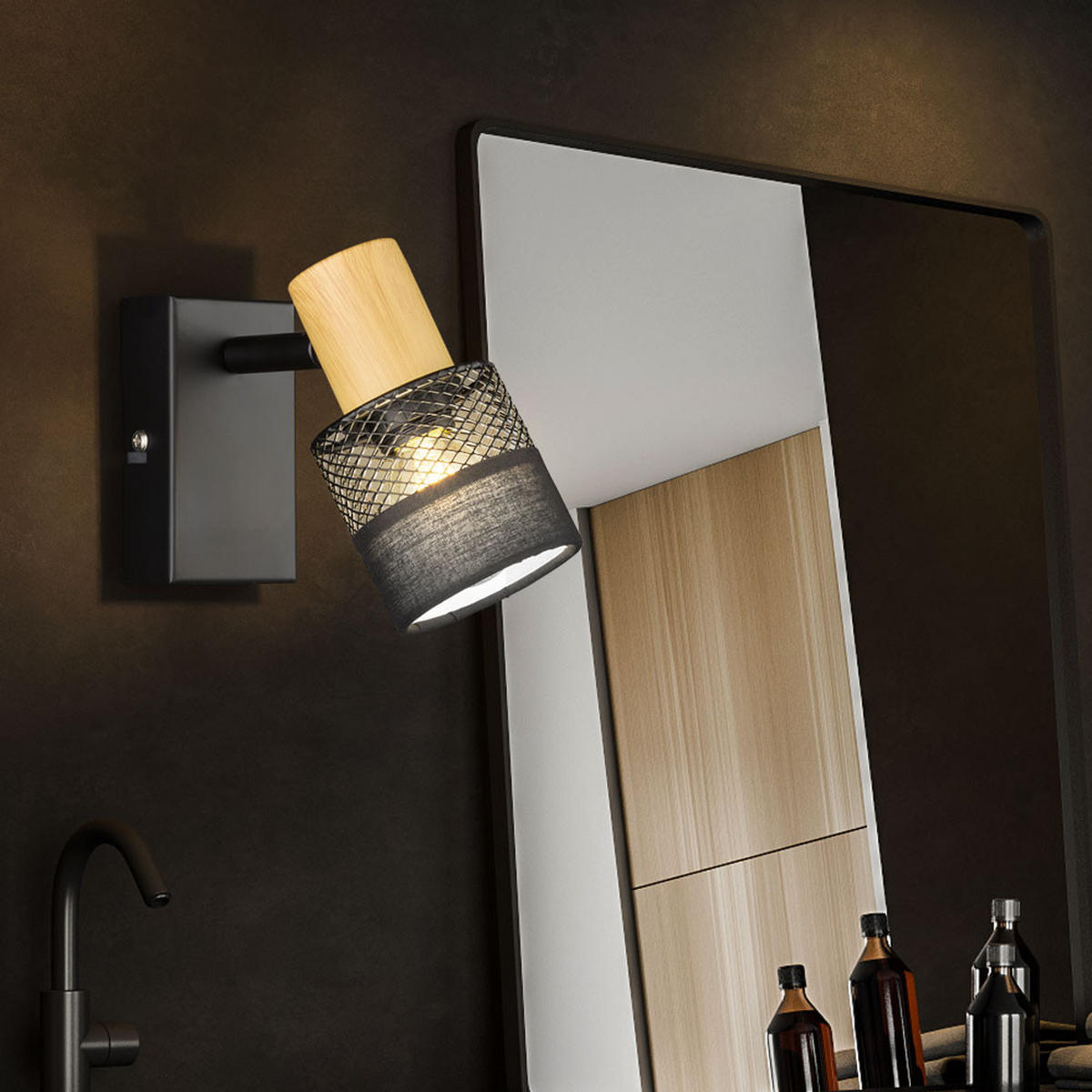 LED WANDLEUCHTE Doral Holzoptik Schwarz - Schwarz, Holz (13.5/17/10cm) - Wofi
