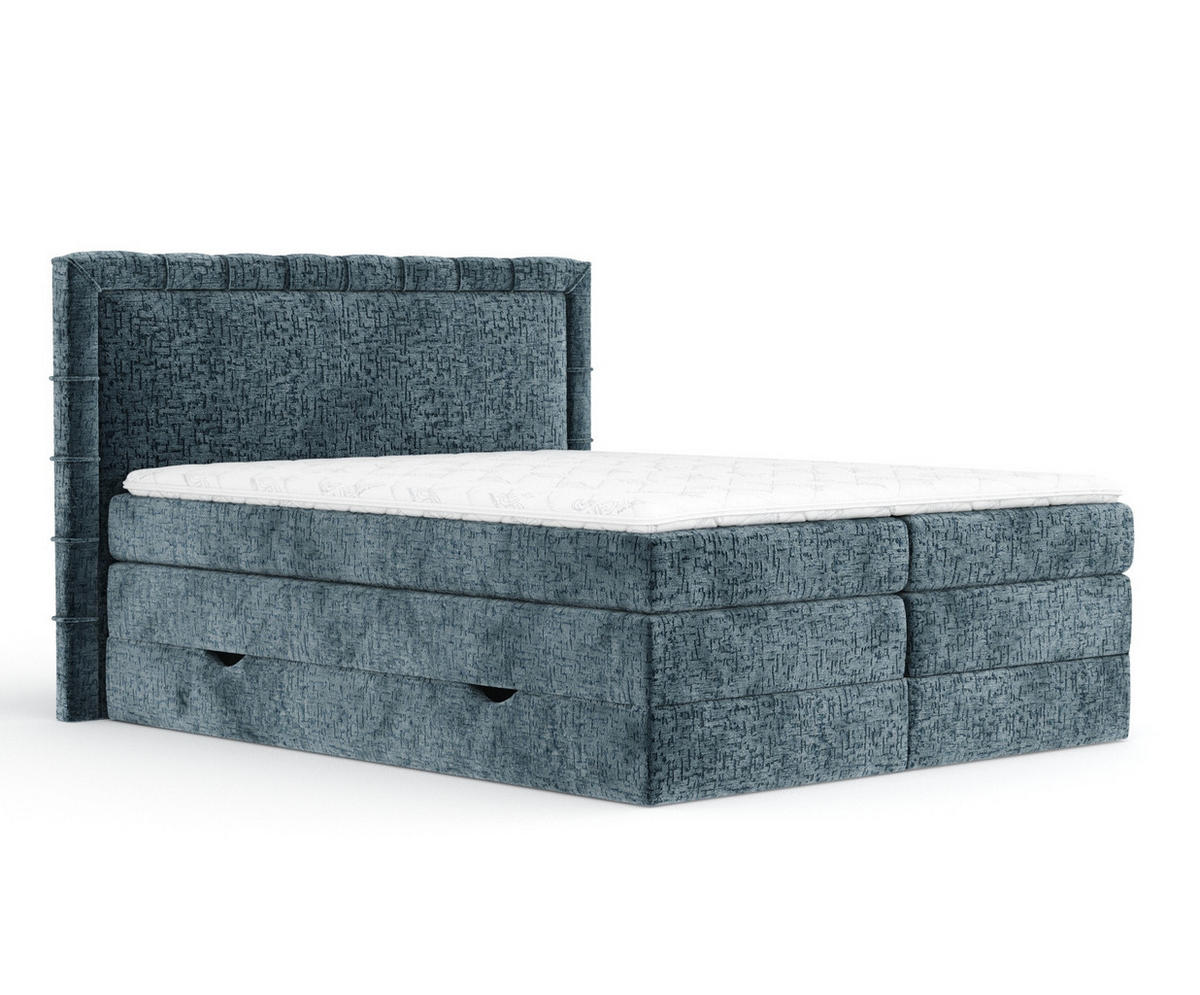 BOXSPRINGBETT Rosabel Blau Grau 180/200 cm mit Matratze und Topper - Blaugrau/Schwarz, Holz/Holzwerkstoff (180/200cm) - Maison de Reve