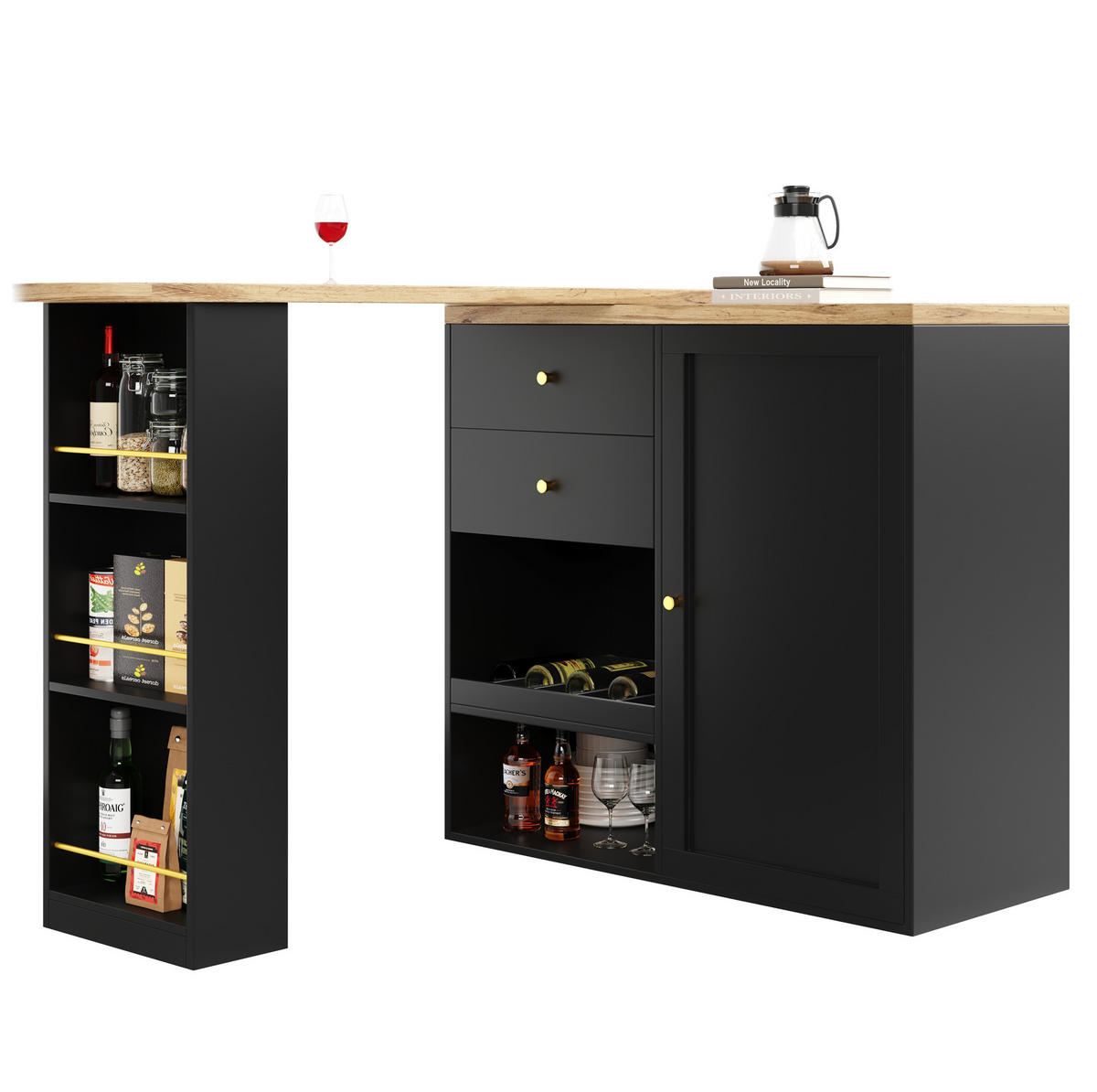 BARTISCH 138/39/104 cm in Schwarz mit drehbarem Regal und Stauraum - Schwarz, Holzwerkstoff (39/105/102cm) - BEAOK