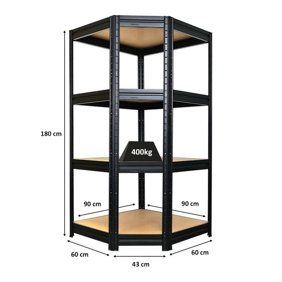 ECKREGAL Dino 180 x 90 x 60 cm Fachlast 400 kg Schwarz - Schwarz, Metall (90/180/60cm) - PROREGAL