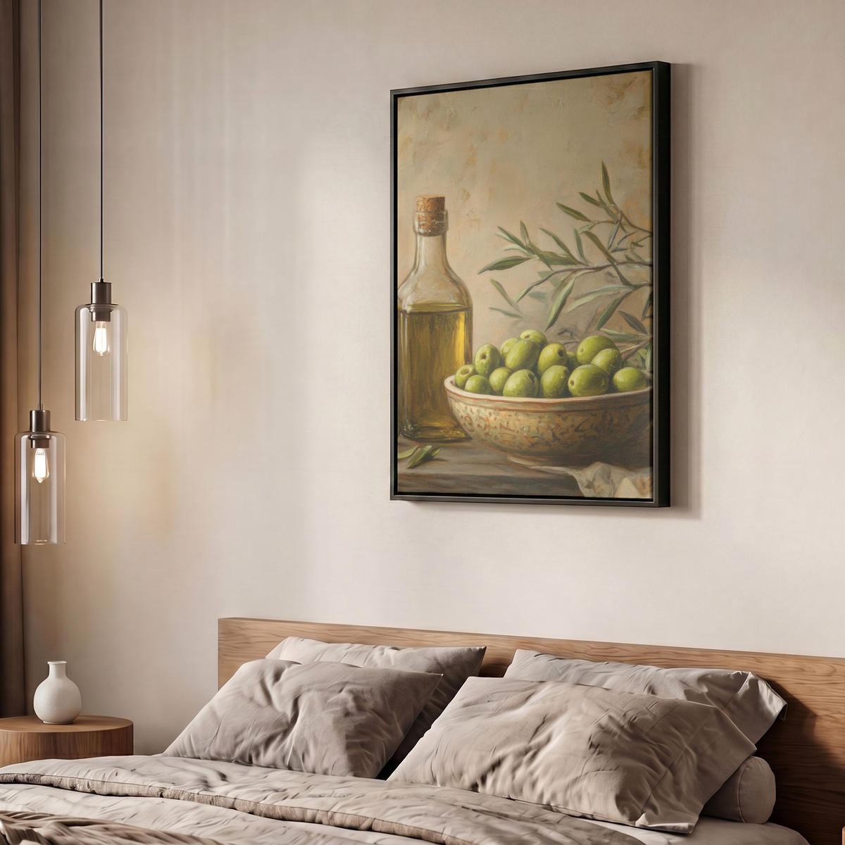LEINWAND Bilder mit Rahmen - Oliven - Stilleben - Vintage - 50x70 - Olivgrün, Textil (50/70cm) - MuchoWow