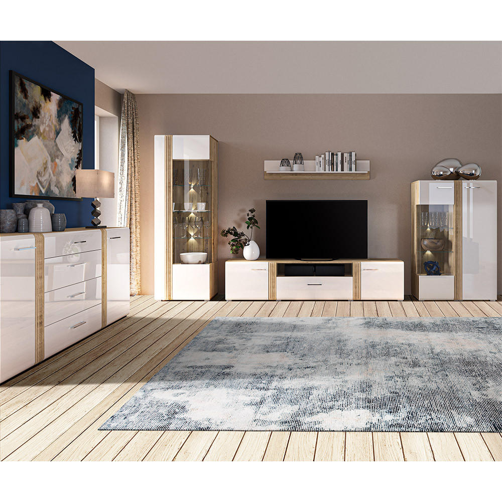WOHNZIMMER-SET 5-TLG. Akron-131 - Weiß, Holzwerkstoff (691/196/42cm) - Lomado