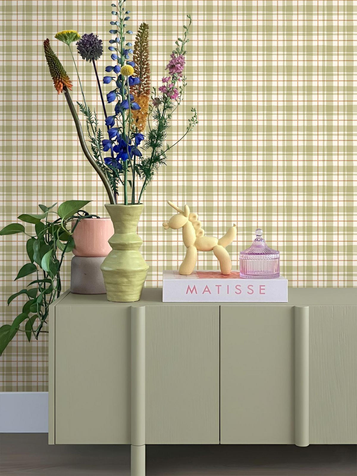 TAPETE Karomuster 50 x 900 cm - Grün, Papier (50/900cm) - ESTAhome