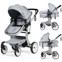 ZWILLINGSKINDERWAGEN Faltbarer Grau - Grün, Metall (62/103/113cm) - COSTWAY