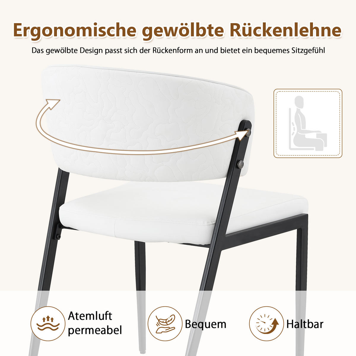 STUHL-SET DE-36686 2 Stück mit Kunstlederbezug und Metallgestell Weiß - Weiß, Metall (49/78/51cm) - ComfortXL