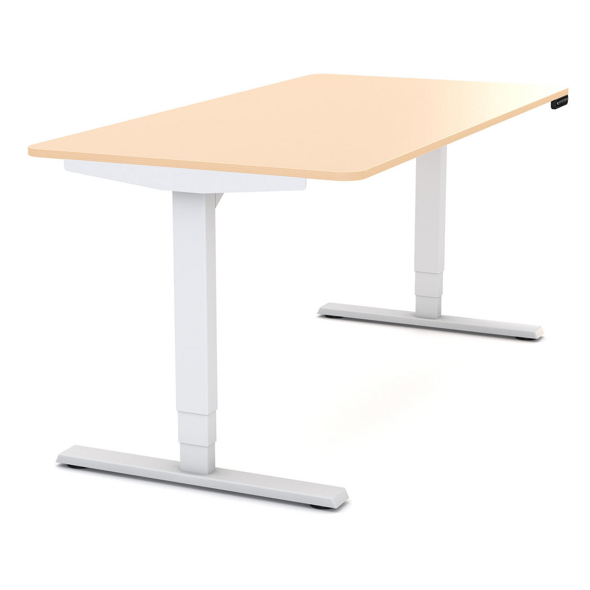 SCHREIBTISCH Elektrisch höhenverstellbarer Schreibtisch Y-Line Curved Sand Signalweiß 140/80/62-127cm - Sandfarben/Weiß, Holzwerkstoff/Metall (80/140/127cm) - ASSMANN