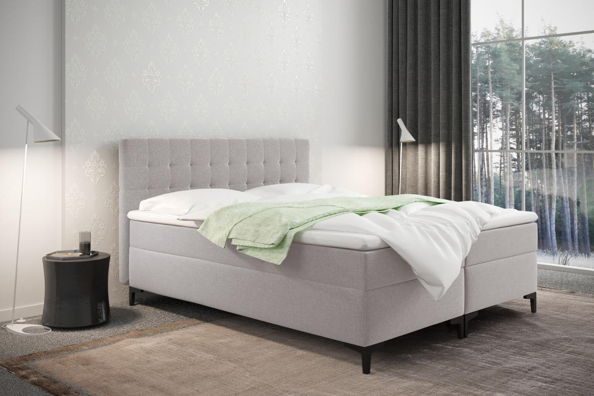 BOXBETT Mit Bettkasten Denver Stoff Muna Beige 180x200 cm H3-Bonell - Beige, Holz (180/200cm) - Kaiser Möbel