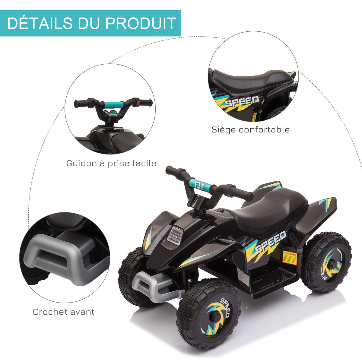 ELEKTRO-QUAD DE-13015 Vor-/Rückwärtsgang Schwarz - Schwarz, Kunststoff (72/40/45.5cm) - ComfortXL