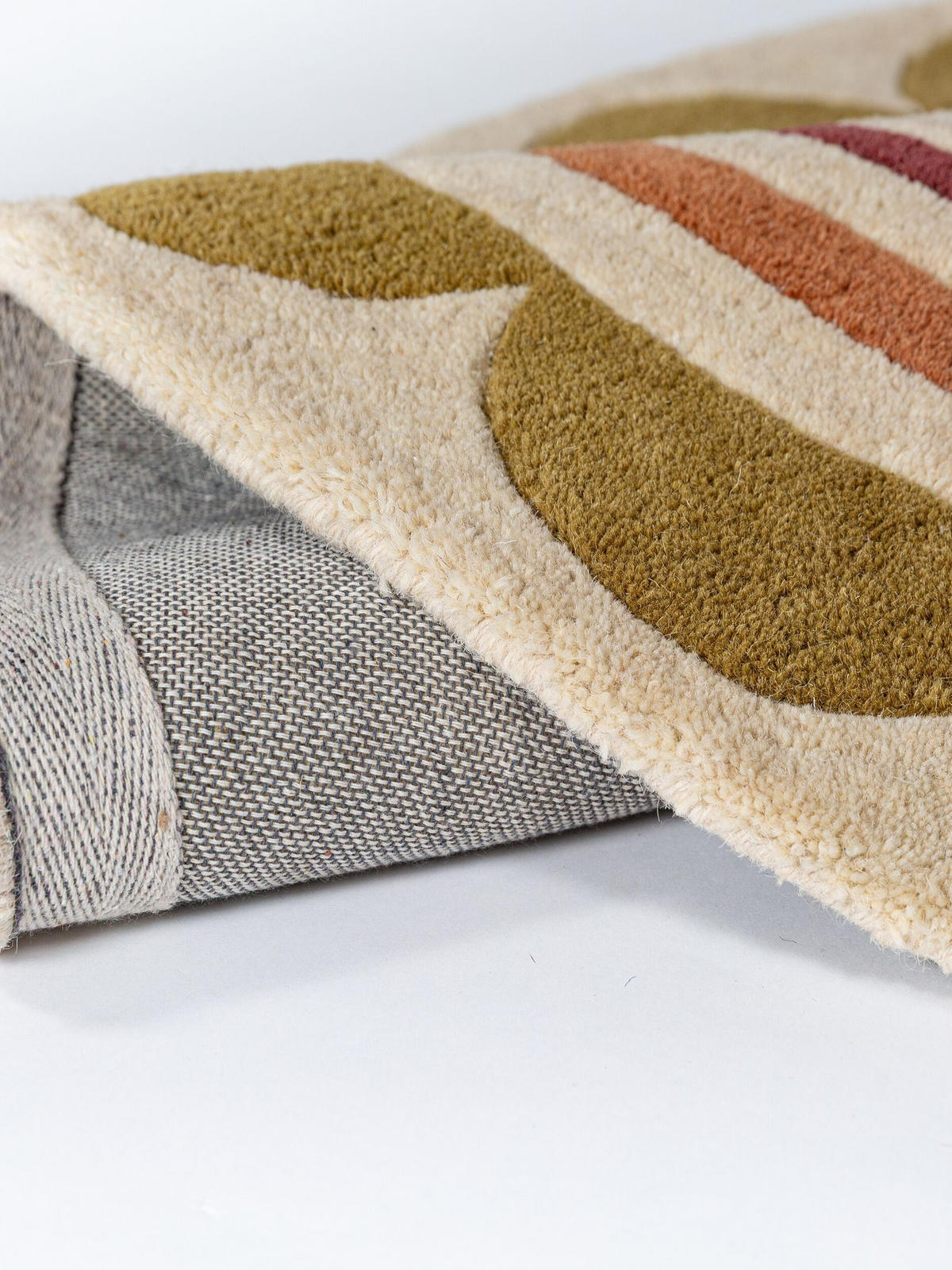 WOLLTEPPICH handgetuftet WENSUM, Scallop-Bordüre, Beige-Multicolor, Ø 120 cm - Beige, Textil (120/120cm) - KADIMA DESIGN