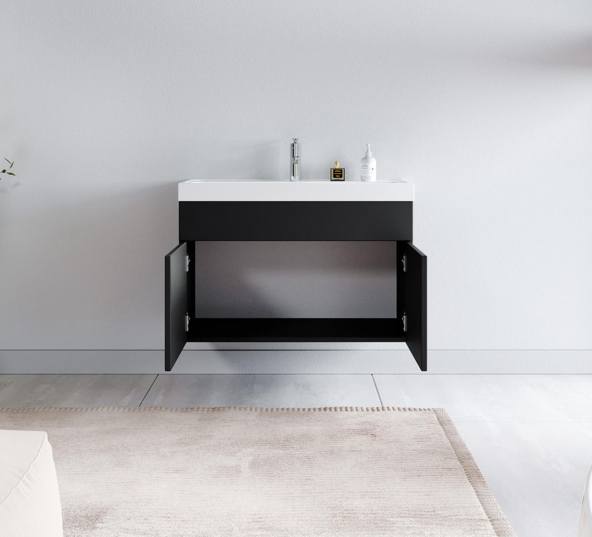 BADMÖBEL-SET Paso 2 Teile Schwarz Matt - 80 x 35 x 55 cm - Schwarz, Holz (80/55/40cm) - Badplaats