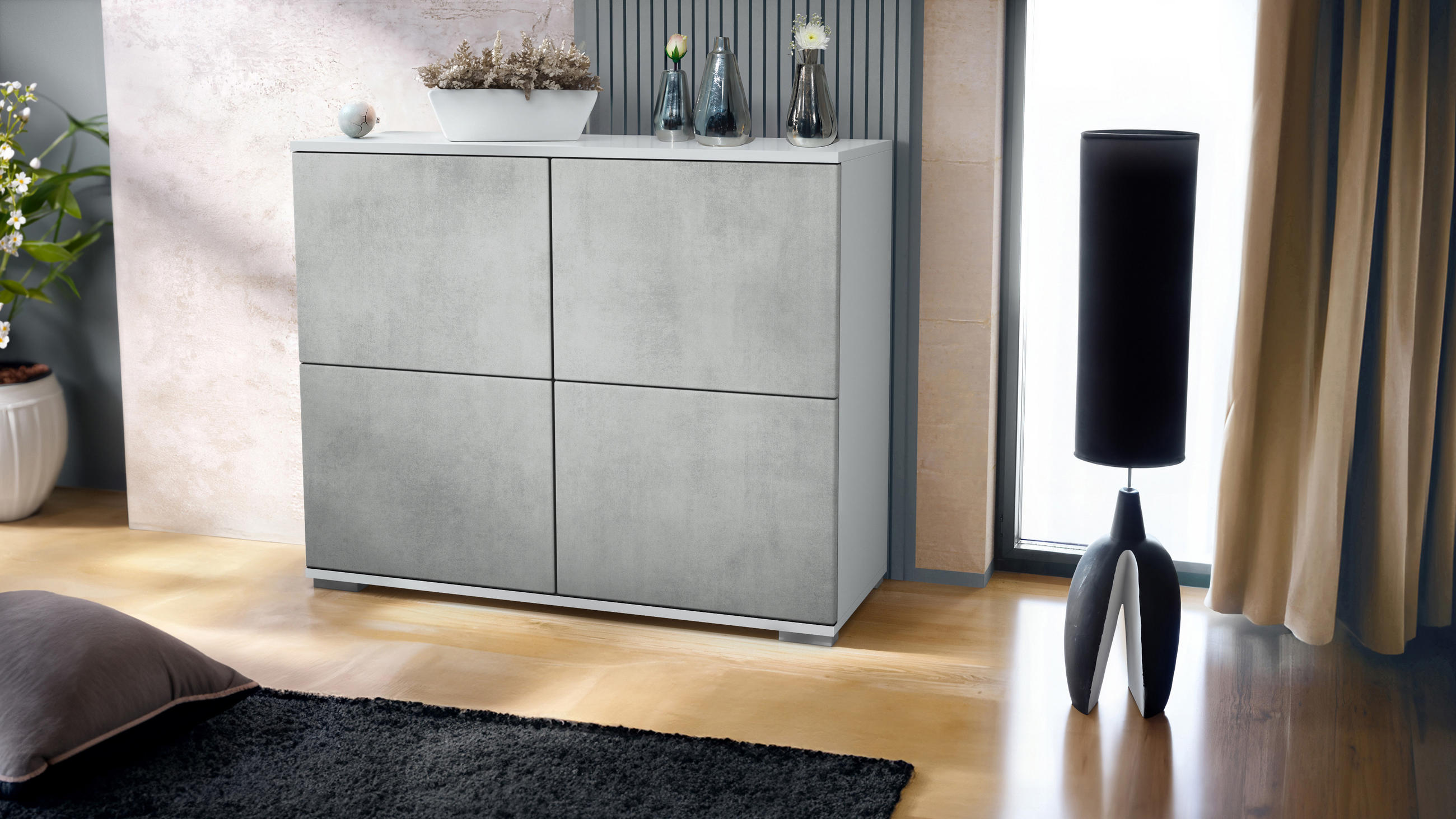 KOMMODE Rova Beton Oxid Optik - Hellgrau, Holzwerkstoff (92.5/75.5/35cm) - Vladon