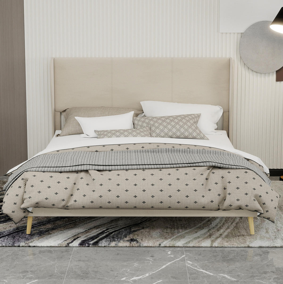 POLSTERBETT 160/200 cm mit gepolstertem Kopfteil, modernem Stoffbezug und stabilem Metallgestell, Beige - Beige, Textil (160/200cm) - Redom