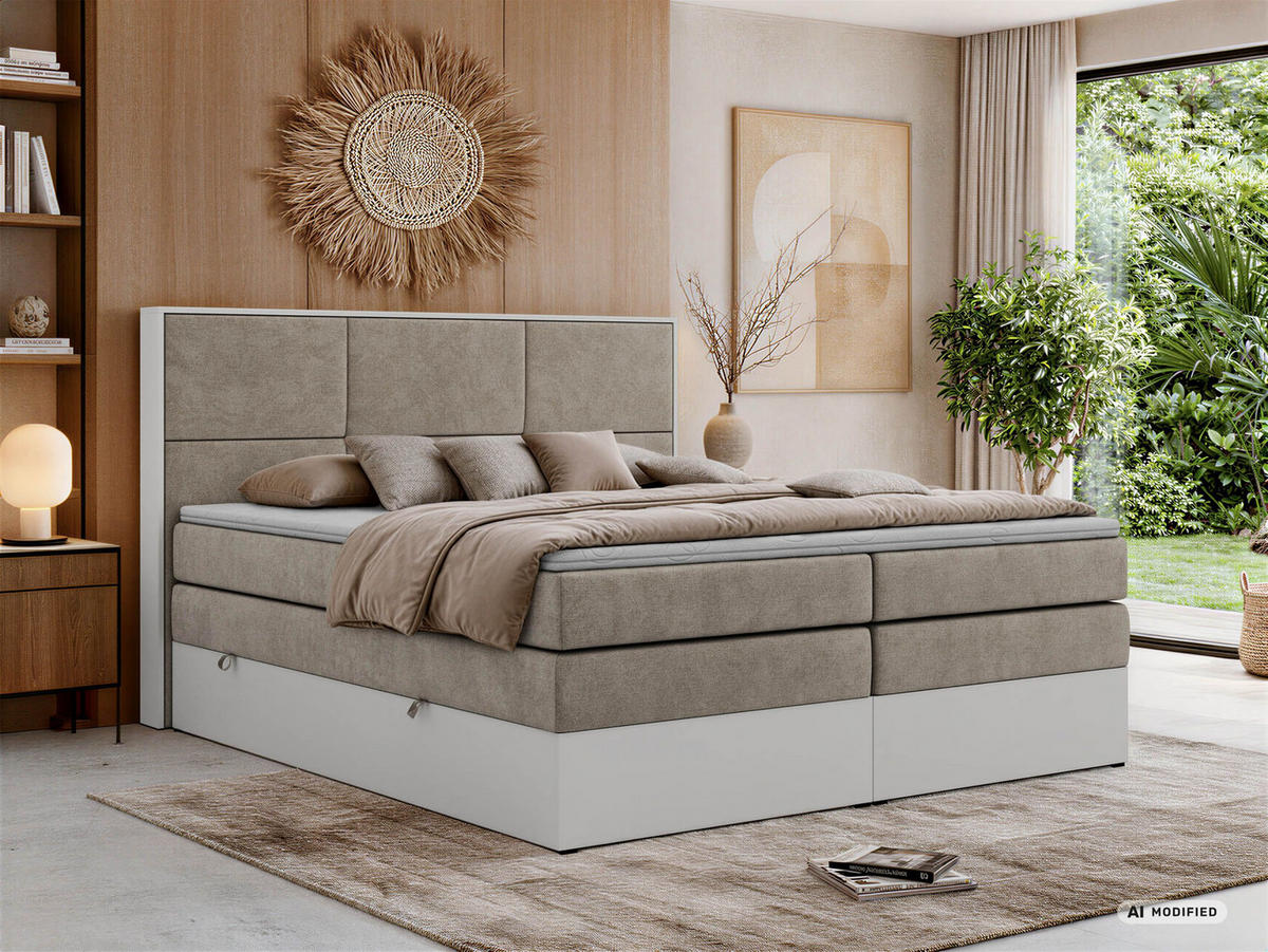 POSTEL BOXSPRING DELVIT KING 140/200 - Šedobéžová Strukturovaná látka - Topper Visco - H4 - černá/šedobéžová, textil/plast (140/200cm) - MKS