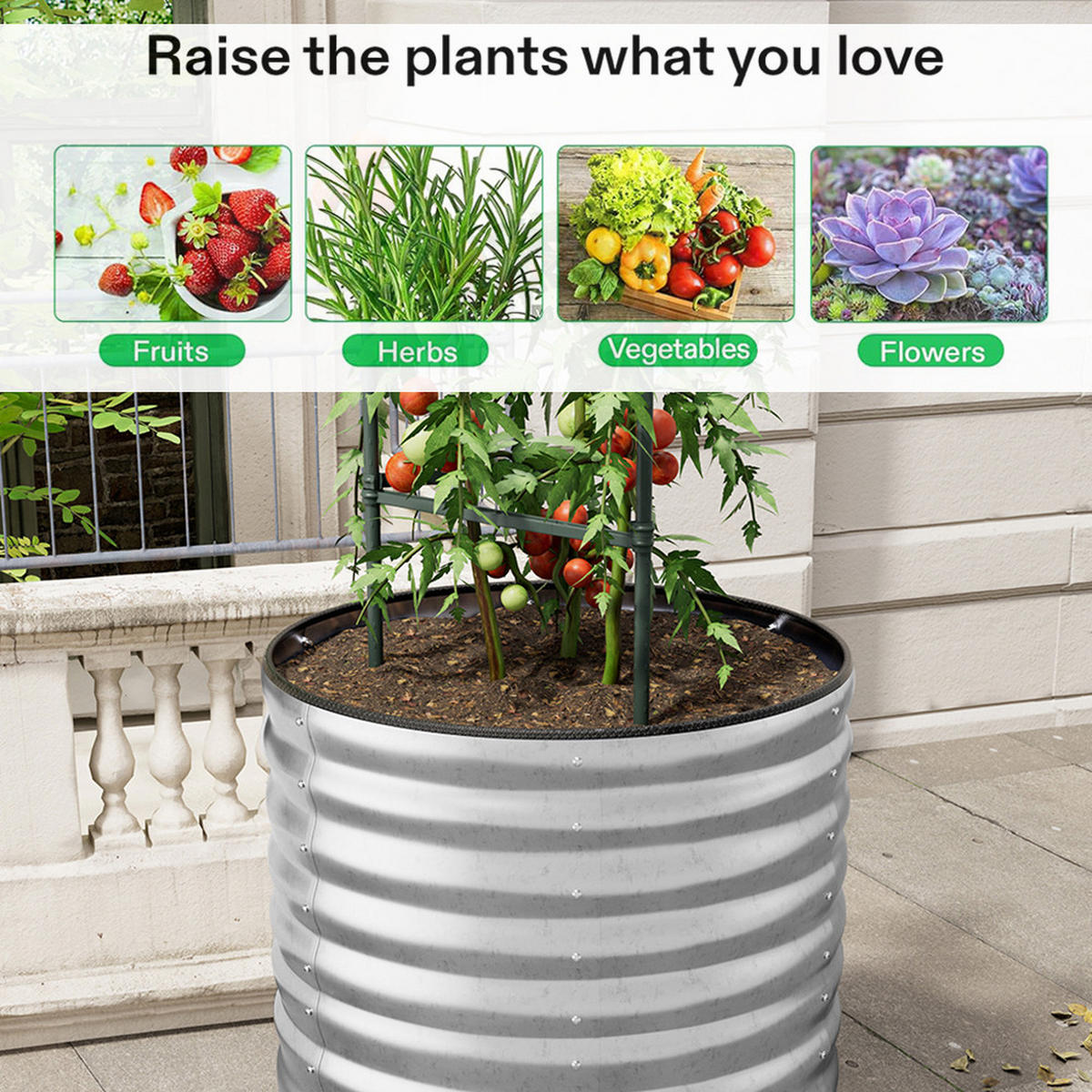 HOCHBEET-PFLANZKASTEN aus verzinktem Stahl in verzinkten Silber Zylindrischen Blumenkasten für Garten Balkon rund langlebig rostfest 80 × 80 × 80 cm - Silberfarben, Metall (80/42/80cm) - Livingandhome