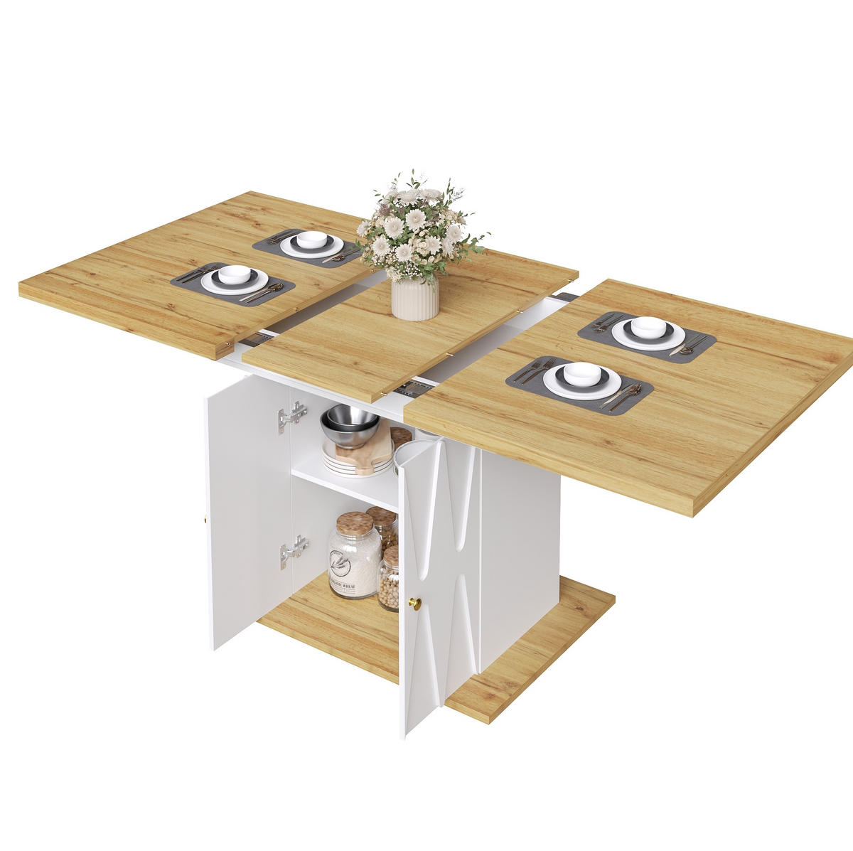 ESSTISCH ausziehbar mit Stauraum, MDF & Metall, 110(140)/70/76,5 cm, Weiß - Weiß, Holzwerkstoff (110/70/76.5cm) - Redom