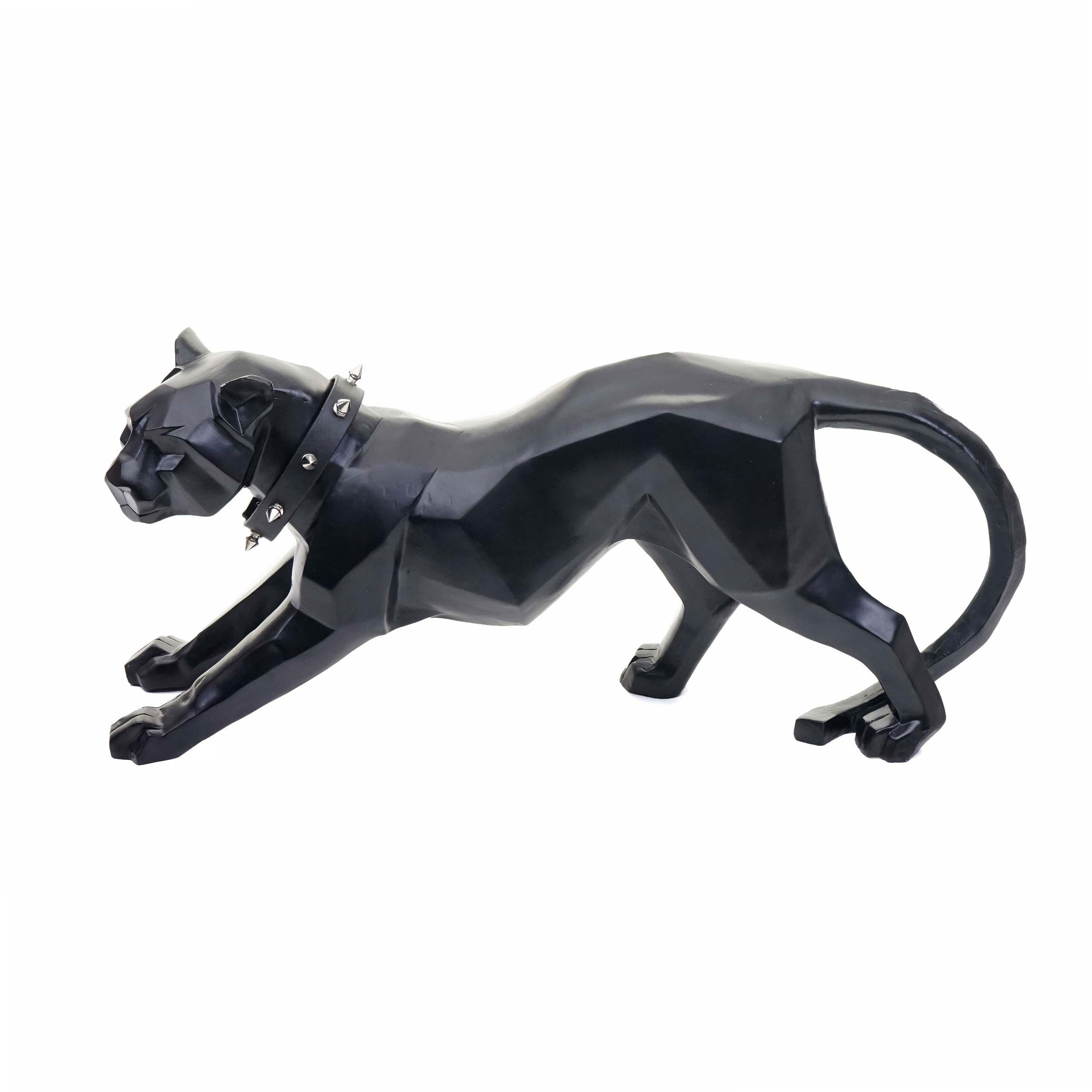 DEKO FIGUR LEOPARD MIT HALSBAND Schwarz - Schwarz, Stein (45/20/11cm) - MCW